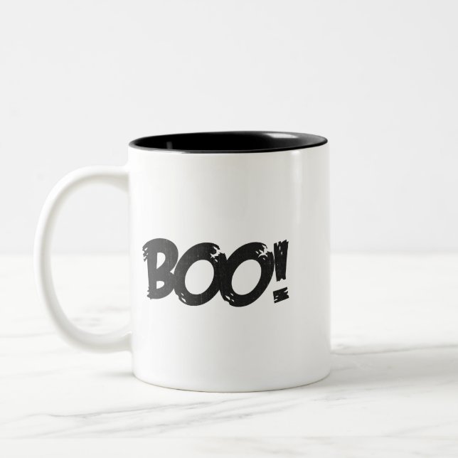 Caneca De Café Em Dois Tons Gráfico de Fantasma Amigável Minimalista (Esquerda)