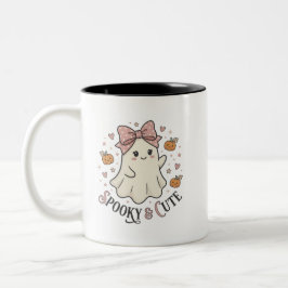 Caneca De Café Em Dois Tons Gráfico de Halloween com Arco de Fantasma Fofo Vin
