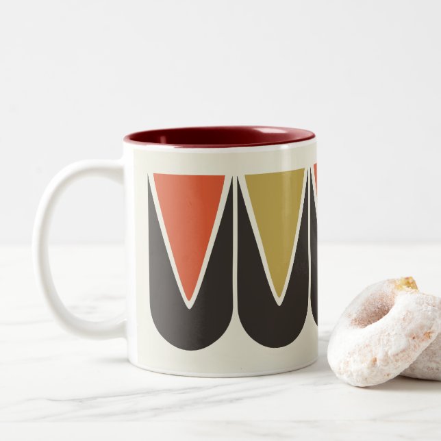Caneca De Café Em Dois Tons Gráfico de Mod Retro Mug Castanho Amarelo (Com Donut)