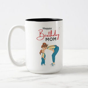 Caneca De Café Em Dois Tons Gráficos Minimalistas Cinza “Feliz Aniversário Mãe