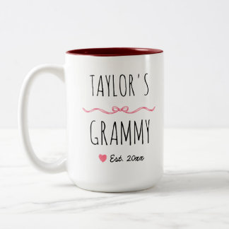 Caneca De Café Em Dois Tons Grammy Rosa Personalizada Nome e Ano de Est.