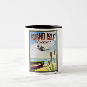 Caneca De Café Em Dois Tons Grand Isle, Poster de viagens da Louisiana