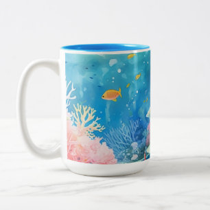 Caneca De Café Em Dois Tons Grande Barreira de Coral Aquarela