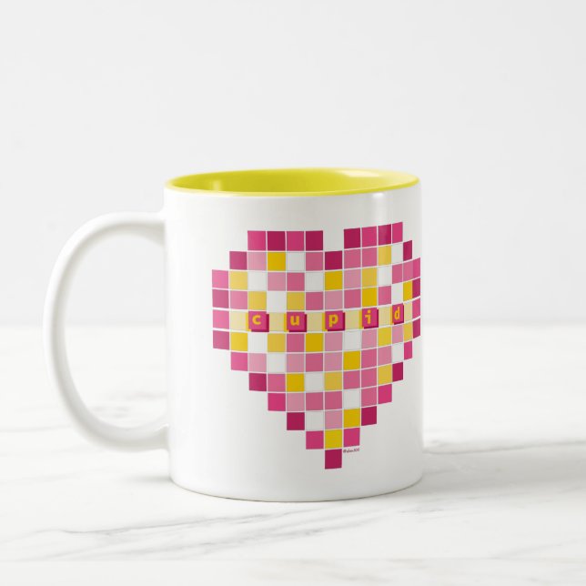 Caneca De Café Em Dois Tons Grande Coração de Pixel Cupido (Esquerda)