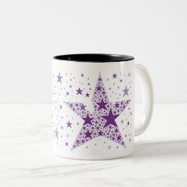 Caneca De Café Em Dois Tons Grande Estrela feita de Pequenas Estrelas em Púrpu