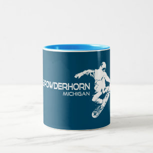 Caneca De Café Em Dois Tons Grande Montanha Powderhorn Michigan Snowboarder