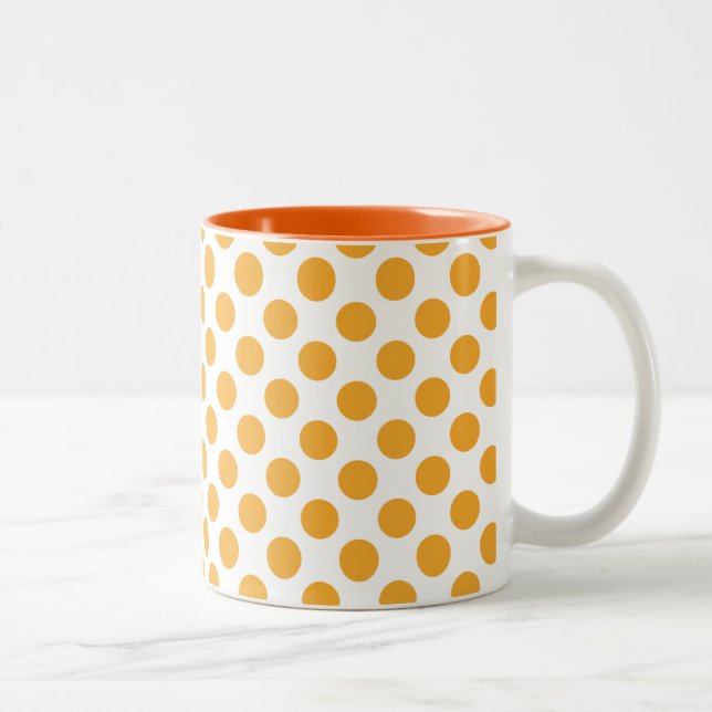 Caneca De Café Em Dois Tons Grandes pontos laranja em branco (Direita)