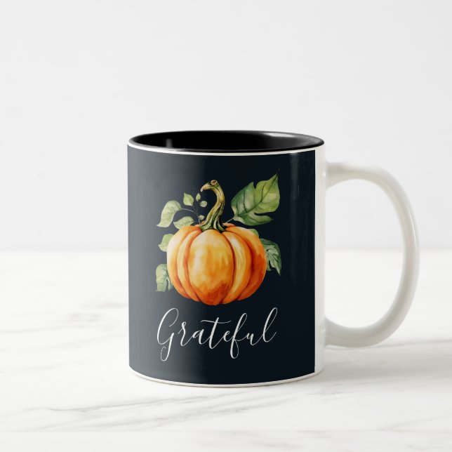 Caneca De Café Em Dois Tons Grateful Orange Pumpkin Marinho (Direita)