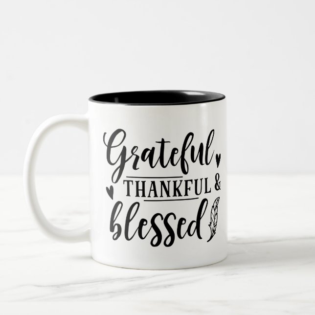Caneca De Café Em Dois Tons Gratificado Agradecido & Bendito (Esquerda)