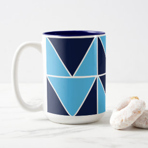 Caneca De Café Em Dois Tons Gravata azul-marinho azul geométrica triangular