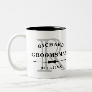 Caneca De Café Em Dois Tons Gravata Borboleta Preta e Branca Monograma Noivo C