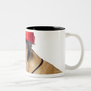 Caneca De Café Em Dois Tons Great dane que veste um capacete vermelho da
