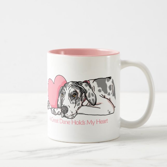 Caneca De Café Em Dois Tons Great Dane segura Heart Harlequin UC (Direita)