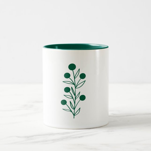 Caneca De Café Em Dois Tons Green Botanical Line Art (Centro)