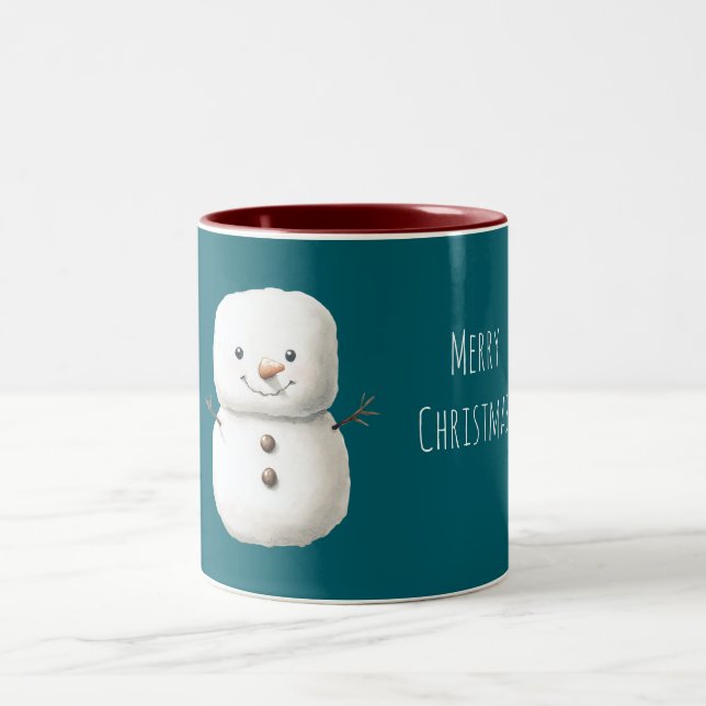 Caneca De Café Em Dois Tons Green Cute Christmas Snowman (Centro)