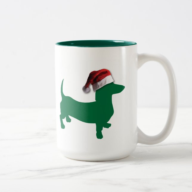 Caneca De Café Em Dois Tons Green Dachshund Natal (Direita)