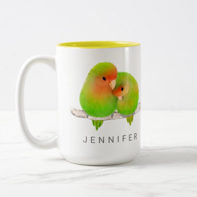 Caneca De Café Em Dois Tons Green Parrots Lovebird Bird Mug (Esquerda)