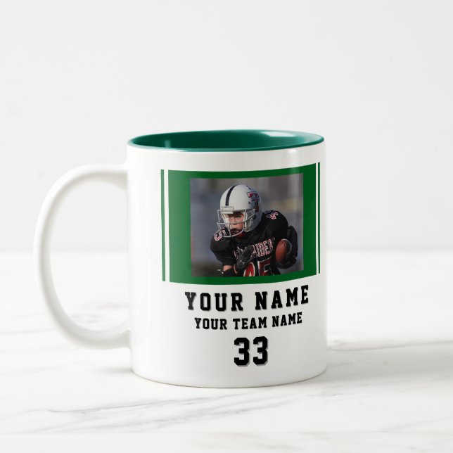 Caneca De Café Em Dois Tons Green Player Name Number Team Photo (Esquerda)