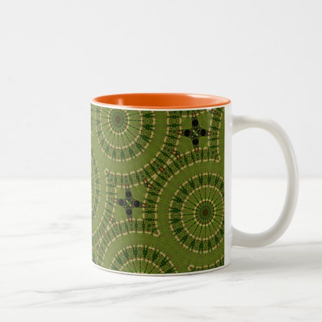Caneca De Café Em Dois Tons Green Wheel Mandala / Grünes Rad Mandala (Direita)