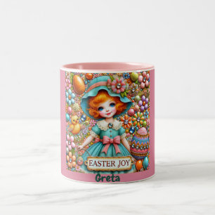 Caneca De Café Em Dois Tons GRETA ~ VINTAGE GIRL~ Muito doce Café De Dois Tone