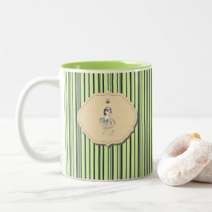 Caneca De Café Em Dois Tons Greve de Bela Menina de Bonita Negra e Verde