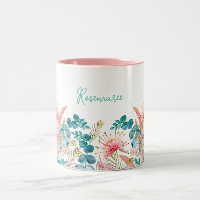 Caneca De Café Em Dois Tons Grevillea rosa personalizado e Eucalyptus (Centro)