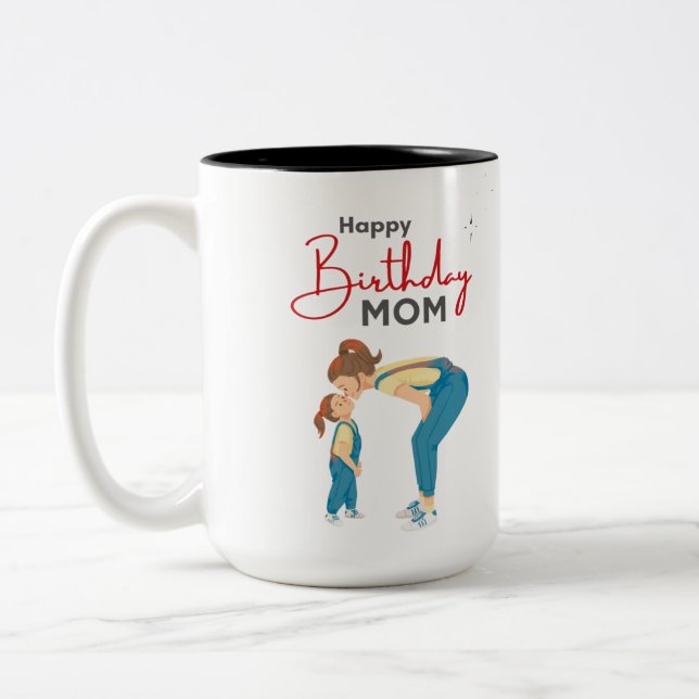 Caneca De Café Em Dois Tons Grey Minimalist “Happy Birthday Mom” Graphic (Esquerda)