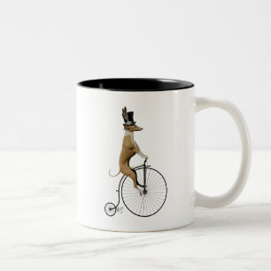 Caneca De Café Em Dois Tons Greyhound na Bicicleta Negra Penny Farthing