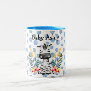 Caneca De Café Em Dois Tons Grinalda de flores de zebra bebê fofo com nome per