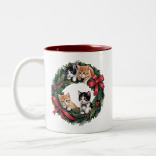 Caneca De Café Em Dois Tons Grinalda de Natal de Gato Retro 90s Amante de Gato