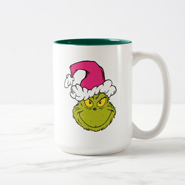 Caneca De Café Em Dois Tons Grinch com Chapéu de Papai Noel Rosa (Direita)