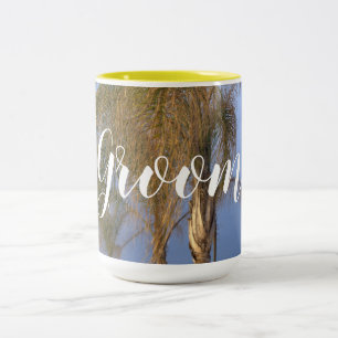 Caneca De Café Em Dois Tons Groom Palm Trees Casando Mugs