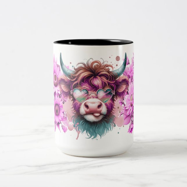 Caneca De Café Em Dois Tons Groovy Highland Bloom (Centro)