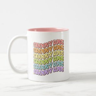 Caneca De Café Em Dois Tons Groovy Love Daisy Arco-íris Retrô