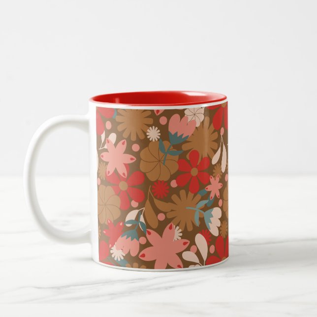 Caneca De Café Em Dois Tons Groovy Retro Flower Power em Vermelho (Esquerda)