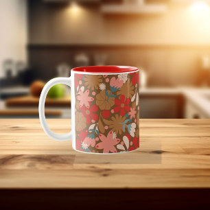 Caneca De Café Em Dois Tons Groovy Retro Flower Power em Vermelho