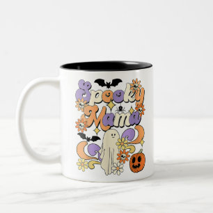Caneca De Café Em Dois Tons Groovy Spooky Mama Para Halloween Retro Happy