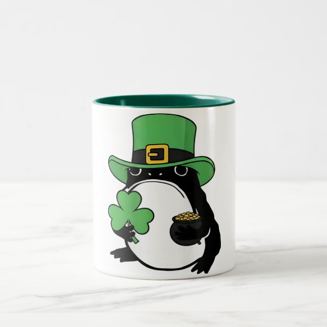 Caneca De Café Em Dois Tons Grumpy Frog Japanese St. Patricks Day Shamrock (Centro)