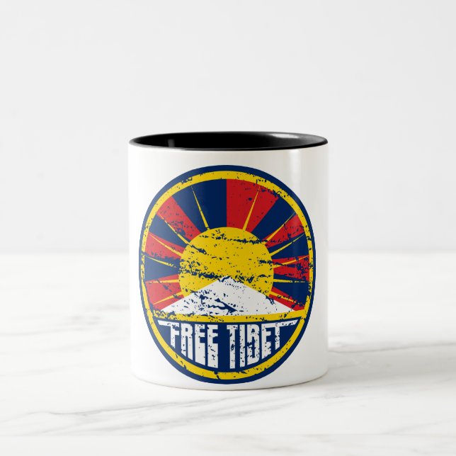 Caneca De Café Em Dois Tons Grunge redondo livre de Tibet (Centro)