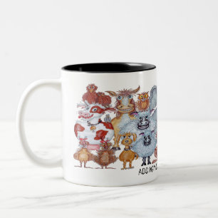 Caneca De Café Em Dois Tons Grupo de animais sorridentes desenho animado