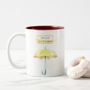Caneca De Café Em Dois Tons Guarda-chuva de Outono Dourado Artístico e Elegant