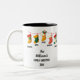 Caneca De Café Em Dois Tons Guardas de Natal da Família Personalizadas 5 Nomes