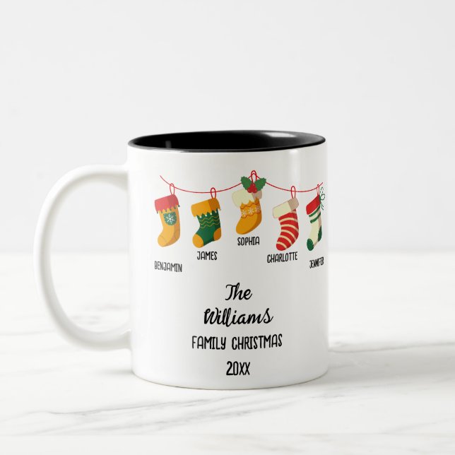 Caneca De Café Em Dois Tons Guardas de Natal da Família Personalizadas 5 Nomes (Esquerda)