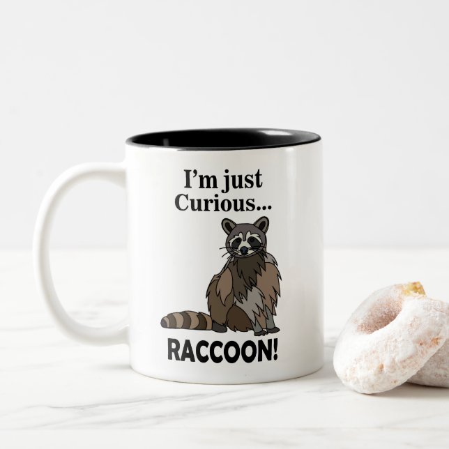 Caneca De Café Em Dois Tons Guaxinim Curioso Engraçado (Com Donut)