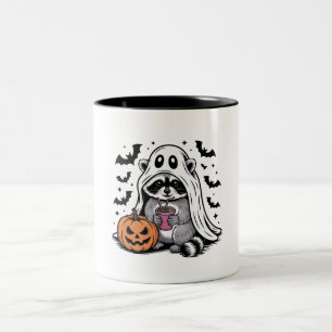 Caneca De Café Em Dois Tons Guaxinim Fantasma Bebendo Café