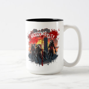 Caneca De Café Em Dois Tons guaxinim zombie, cidade de guaxinim morto 15oz