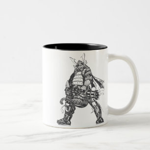 Caneca De Café Em Dois Tons Guerreiro Samurai com arma de fogo rápida