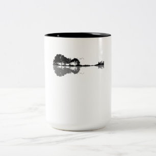 Caneca De Café Em Dois Tons Guitar Lake Shadow Love Guitar Gift Music Lovers