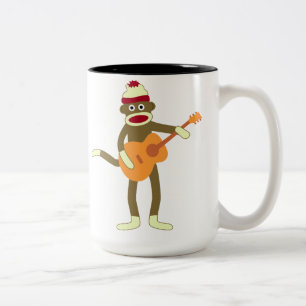 Caneca De Café Em Dois Tons Guitarra acústica do macaco da peúga
