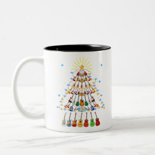 Caneca De Café Em Dois Tons Guitarra Árvore de Natal Merry Xmas Guitar Lover